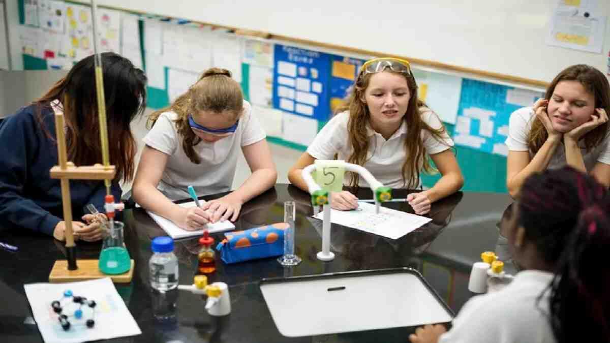 female students in a science class
